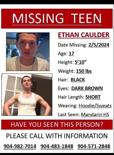 Ethan Caulder, Missing Mandarin HS Student, Help Locate