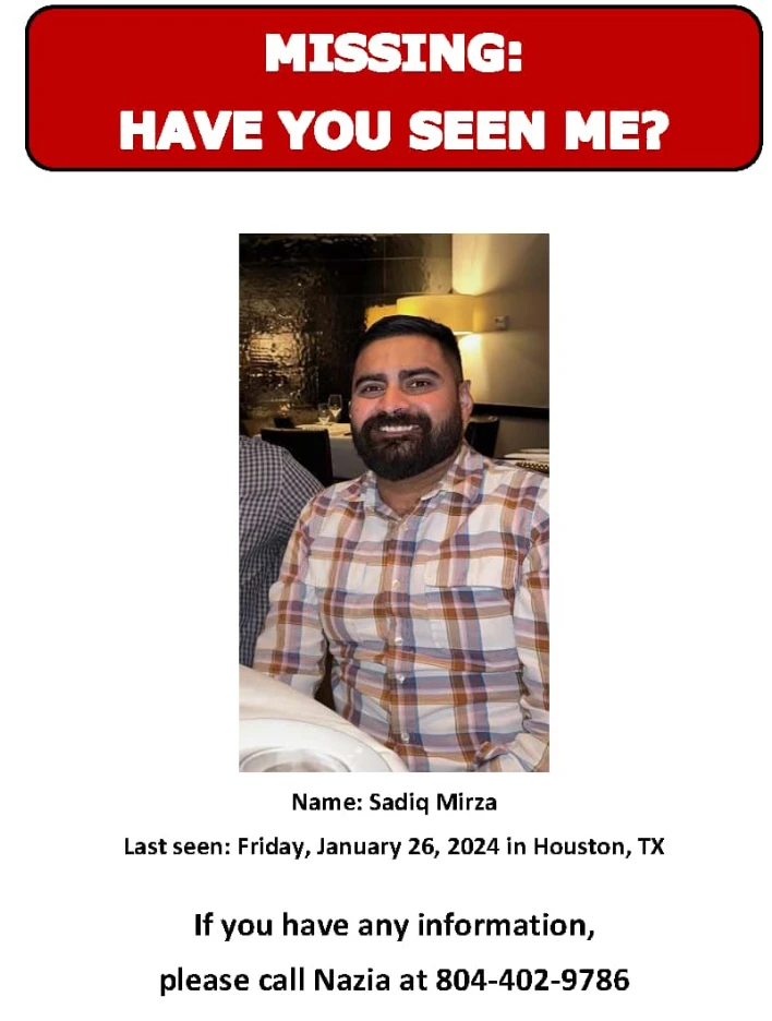 Sadiq Mirza Missing Man, Houston TX, Help Locate